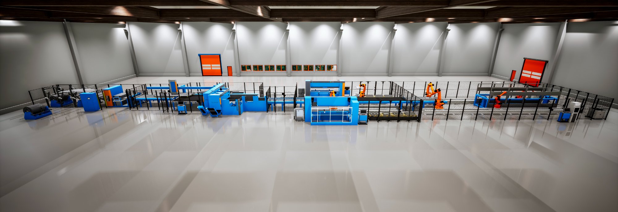 USBS factory production line — automated steel processing with robotic assembly